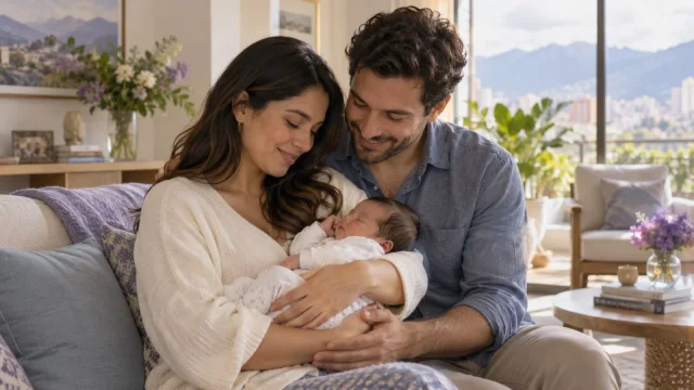 A family shares a moment with their baby
