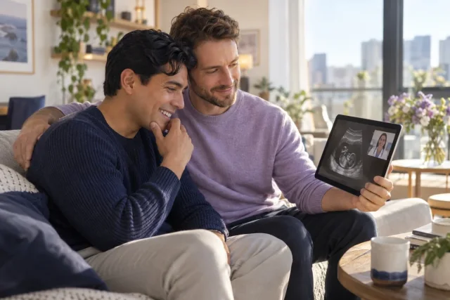A couple follows the process from a tablet